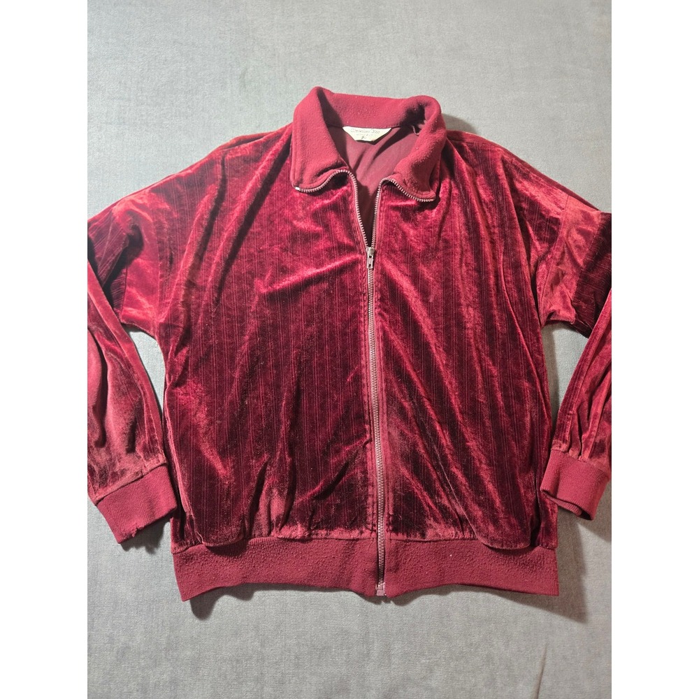 Vtg Christian Dior Monsieur Velour Track Jacket Mens XL Burgundy Full Zip USA
